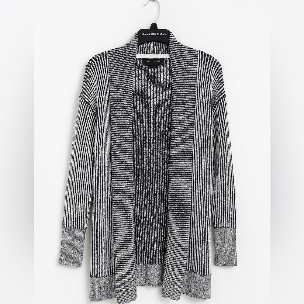Tahari Navy & White Striped Open Front Cardigan XS Work Weekend Casual Layering - Picture 1 of 3